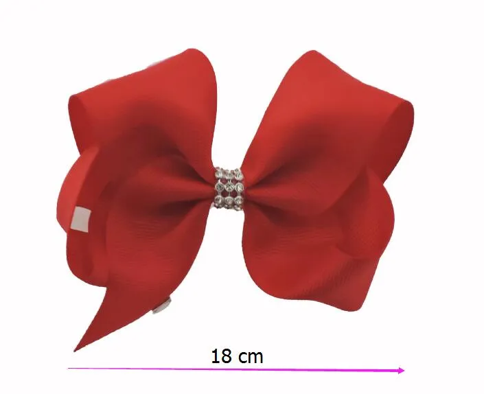 10 st 18cm Solid Färg Ribbon ABC Hårbågar Klipp med Big Love Heart Diamonte Cheerleader Pageant Headwear Tillbehör HD3491