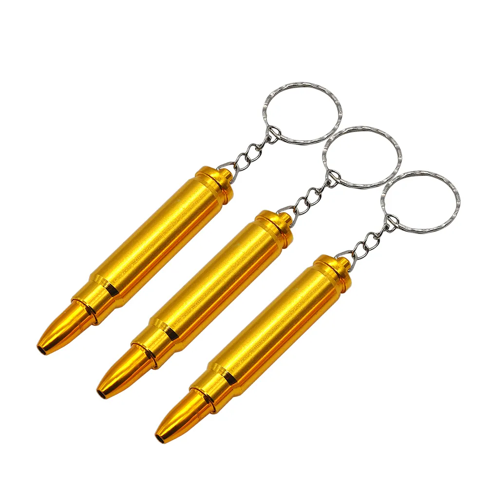 Retail/Wholesale Gold Bullet Metal Key Chain Smoking Pipe Head Gun Pistol Bullet Shape Cigarette Pipe