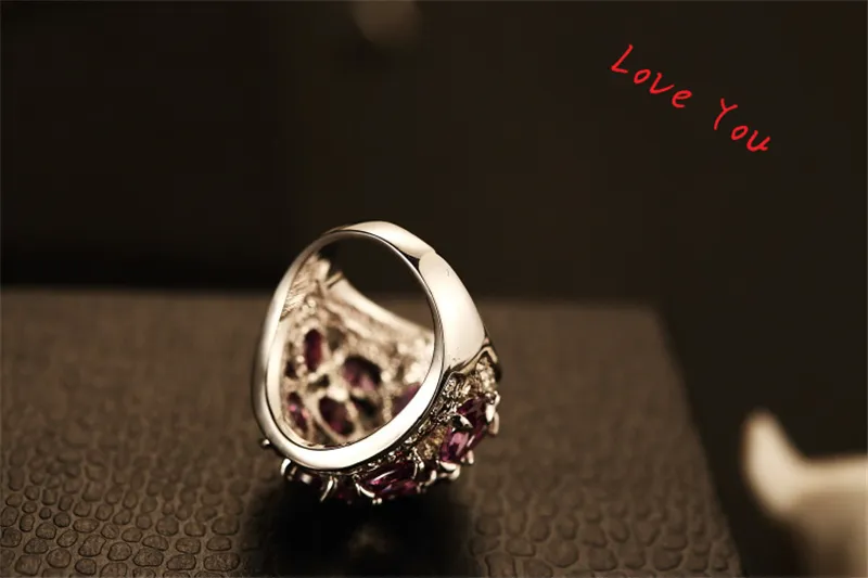 럭셔리 퍼플 큐빅 지르코니아 반지 여성을위한 웨딩 의상 보석 백금 도금 빈티지 비쥬 매력적인 손가락 반지