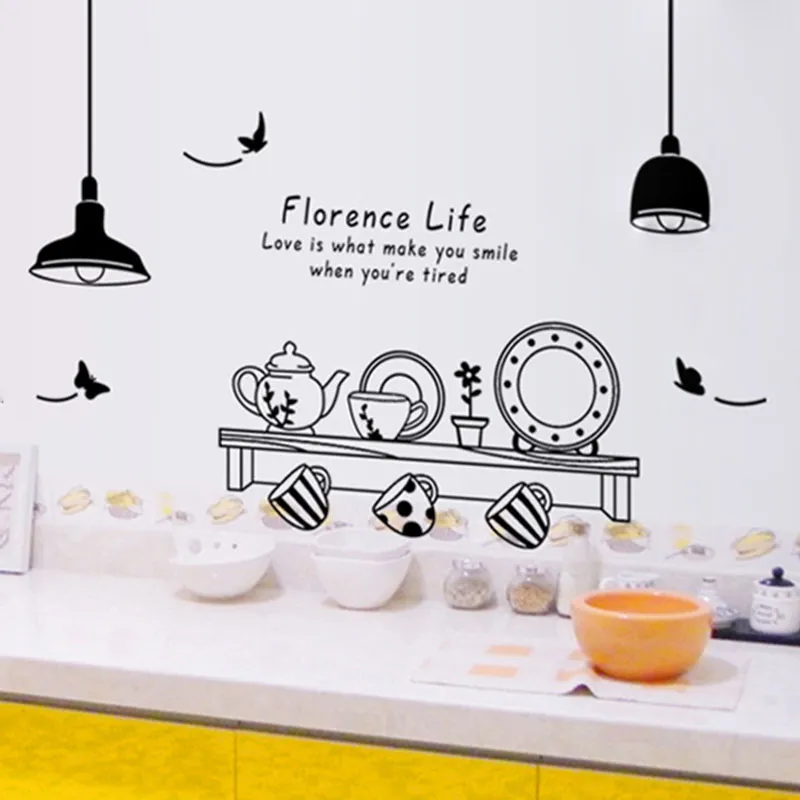 Kitchen Utensils Butterfly Letter Removable Wall Stickers Art Decals Mural DIY Wallpaper for Room Decal Home Decoration