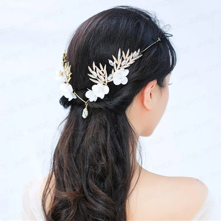 Designer Fairly Bridal Wedding Hair Accessory Rose Gold Clear Crystal Rhinestone Fabric Flower Headpieces Hairband In Stock2276107