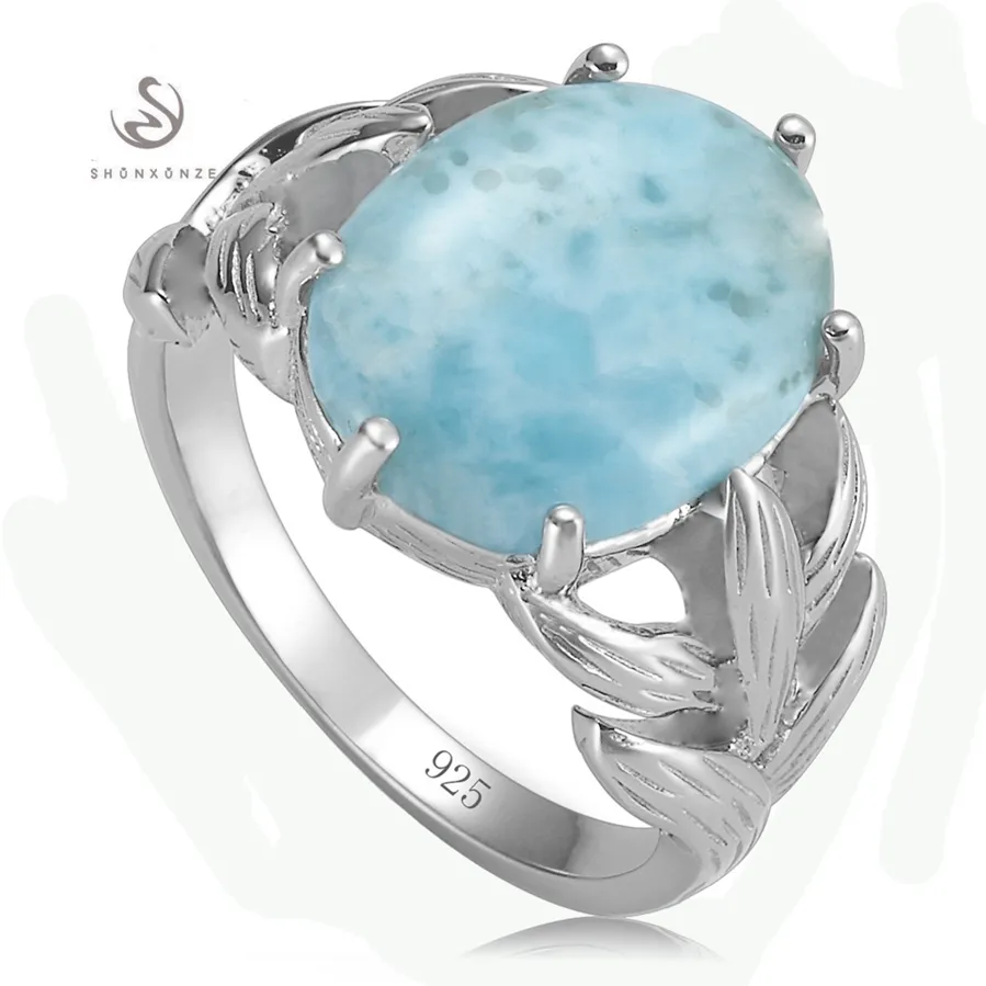 Larimar and White Cubic Cyrkonia 925 Sterling Silver Jewelry Pierścień SS - 3801 Rozmiar # 6 7 8 9 Promocja Rave Recenzje szlachetny hojny nowy wzór