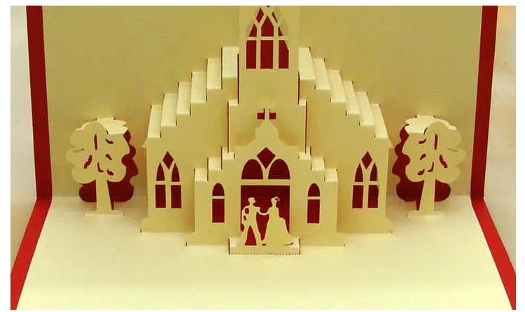 Gelukkige bruiloft dag kerk handgemaakte creatieve 3d pop-up gift wenskaarten voor minnaar feestelijke feestartikelen