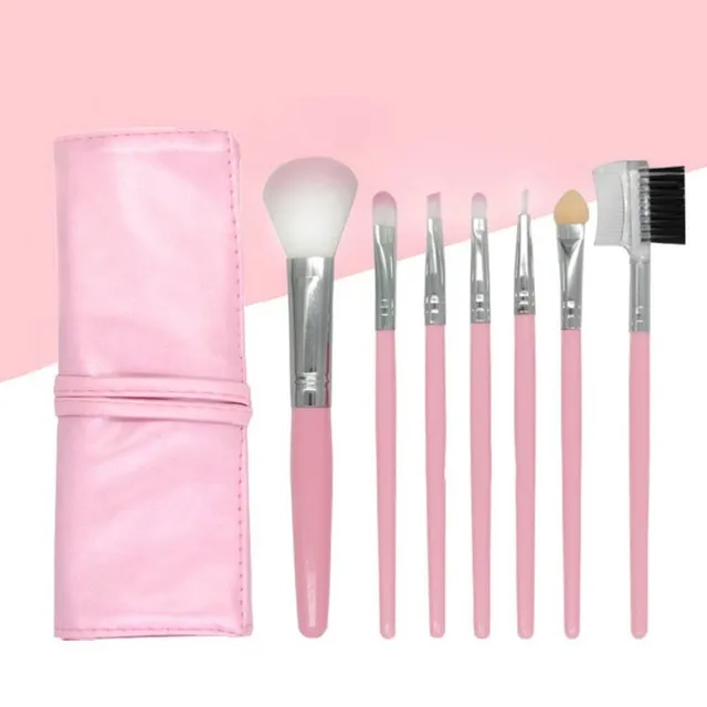 Mini draagbare make-up borstels sets 7 stks cosmetische borstel foundation oogschaduw eyeliner ooglip make-up borstel kits met pu lederen tas DHL gratis