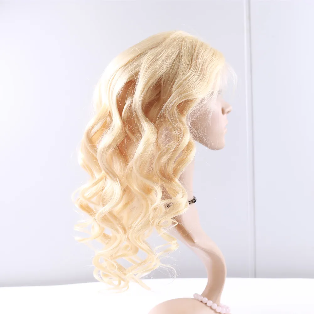 Full Lace Menselijk Haar Pruiken Lichtste Blonde 613 Peruviaanse Haar Body Golf Lijmloze Kant Front Menselijk Haar Pruiken voor Zwart Wit Women