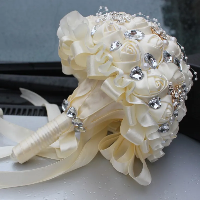 Bouquet de broches crème ivoire entier, Bouquet de mariage en Polyester, fleurs de perles, buque de noiva2186
