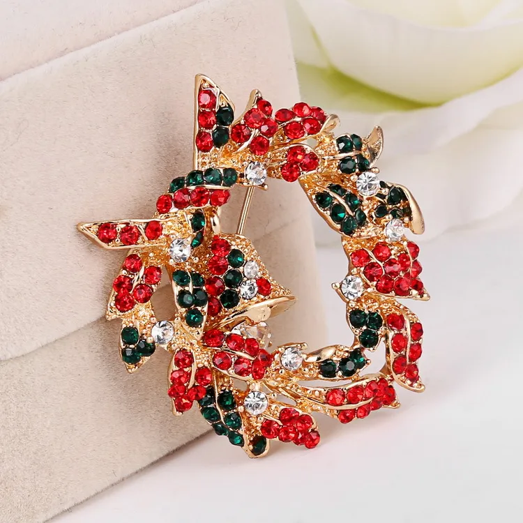 Moda Boże Narodzenie Biżuteria Kobiety Broszki Luksusowy Kryształ Rhinestone Mała Bell Garland Broszki Pin Na Bożenarodzeniowej Prezenta Hurtowej W Chinach