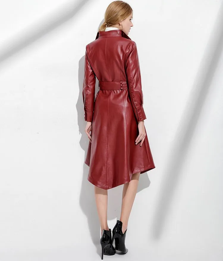 Овечья кожаная оконная цепь женские дешевые продажи длинные осень зима пальто женщины куртка кожа черный красный F0209