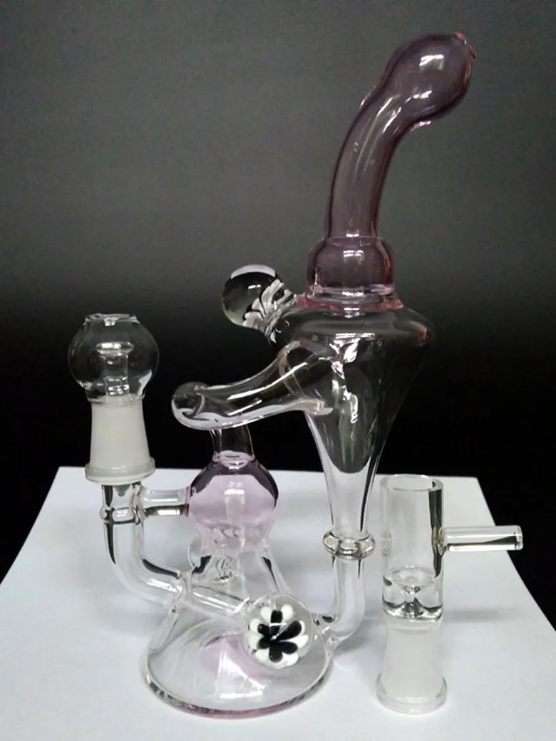 Pinke Recycler-Bong, Glasbongs, Nexusglass, Hitman, Glas, Hightimes, Bong, 14,4 mm Glasgelenk, Öl-Dab-Rig, Glas-Rig