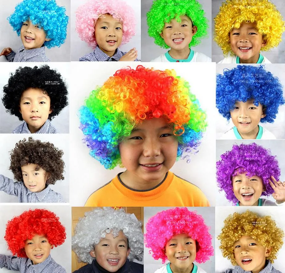 Nuevos fanáticos del payaso unisex Peluca de carnaval Disco Circus Fancy Dress Party Stag Do Fun Joker Disfraz de niño adulto Afro Peluca de pelo rizado accesorios de fiesta