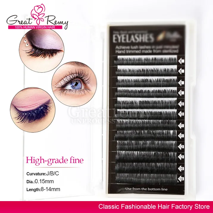 Greatremy Individual Eyelashes Extensions Naturlig tjock mjukt mink Fake Eyelashes Längd 8mm 9mm 10mm 11mm 12mm 14mm (1 bricka)