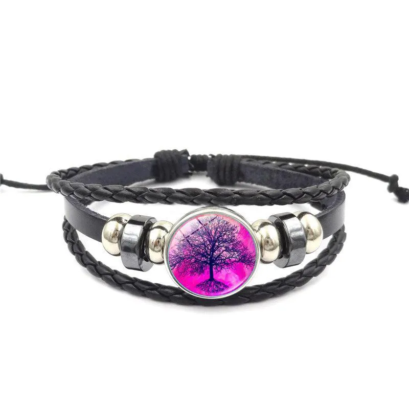 Nuovi Uomini Albero della Vita 18 MILLIMETRI Snap Braccialetti con ciondoli In Pelle Intrecciata Multistrato Punk Braccialetti di Amicizia Gioielli Delle Ragazze Delle Donne