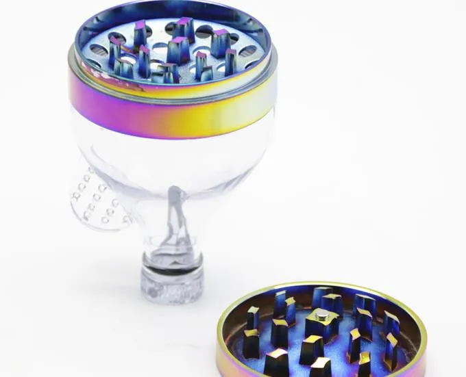 De nieuwe drielaagse regenboog TABACCO GRINDER diameter 63 mm zinklegering blauwe trechtermolen