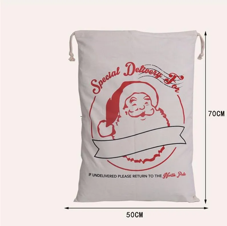 Bolsas de presente de Natal Bolsa de lona orgânica grande e orgânica Saco de traço de saque de Santa com renas sacos de presente do Papai Noel Sack para crianças