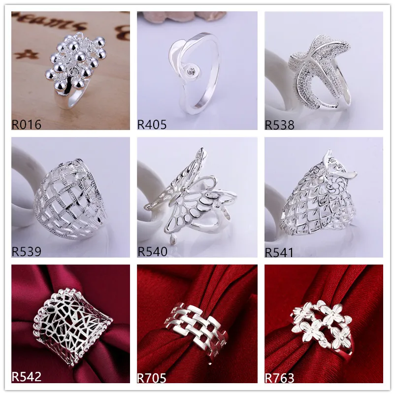 Factory Direct Sprzedaż Plated Sterling Silver Pierścień 10 sztuk Wiele Mieszane Styl EMRR24, Najlepszy prezent New Arrival Moda 925 Srebrny Płytowy Ring