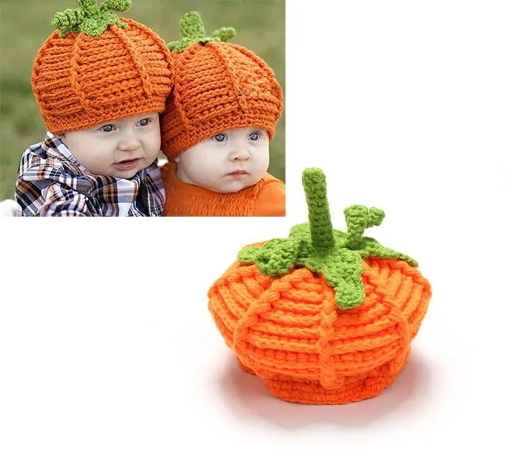 New Arrival Baby Pumpkin Hats Crochet Knitted Baby Kids Po Props Infant BABY Costume Winter Hats halloween pumpkin gift9096163