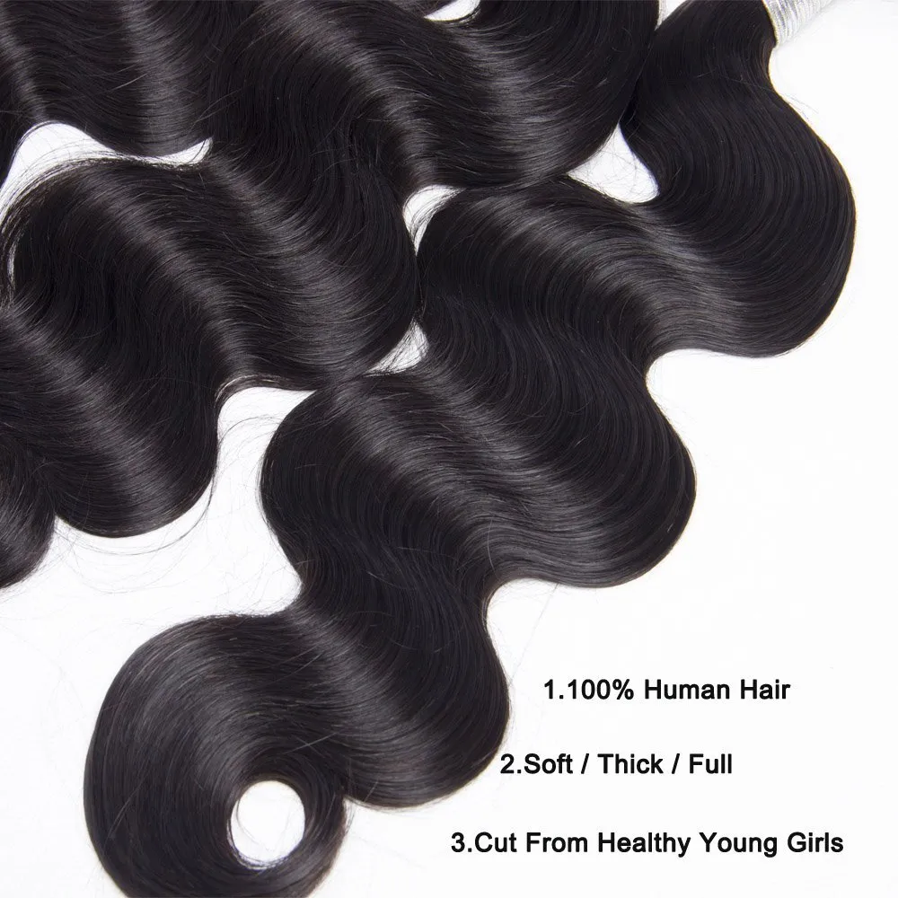 Brazilian Body Wave 4 Bundles Full Head 100 Unprocessed Virgin Remy Human Hair Weaves Extensions Natural Black Color3894153