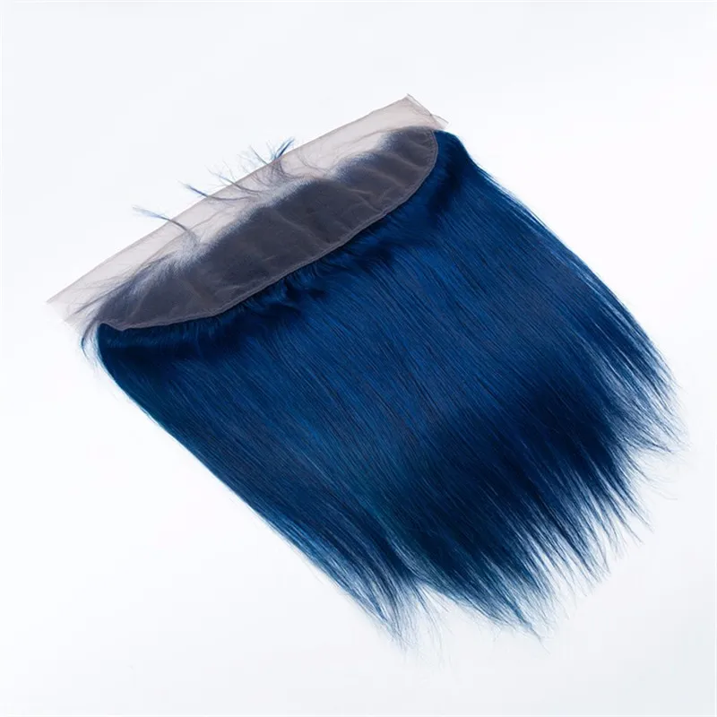 Pacchetti di capelli umani dritti blu scuro con chiusura frontale in pizzo 9a capelli blu 3 ranzose con pizzo di capelli vergini frontali di capelli vergini 8760730