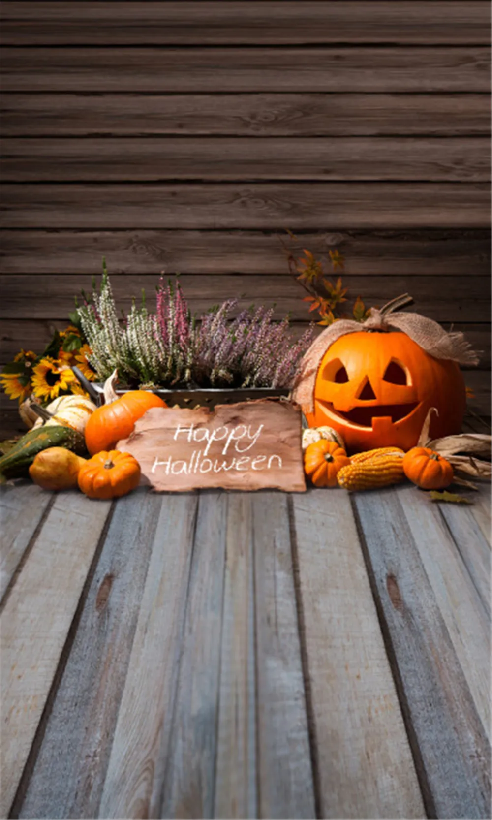 Lycklig Halloween bakgrund Plank trägolv pumpa lykta baby nyfödda studio fotografering rekvisita tryckta trävägg fotografering bakgrund