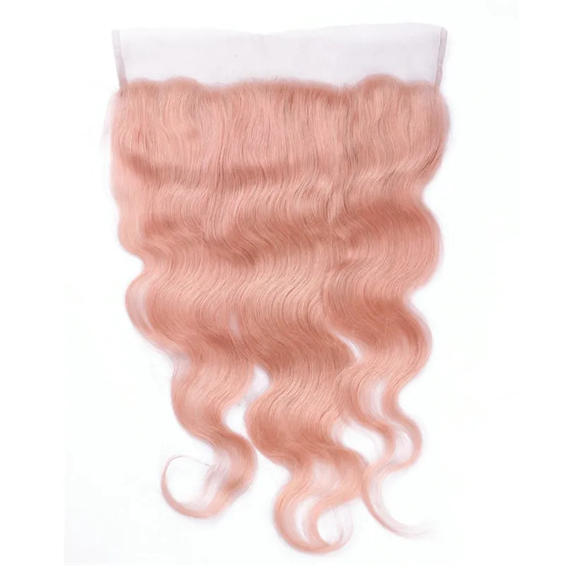 Cabelo Humano rosa Com Laço Frontal Rosa Rosa Salão de Onda Do Corpo Da Cor Popular Lace Frontal Com Feixes de Cabelo Rosa Do Bebê Brasileiro Virgem