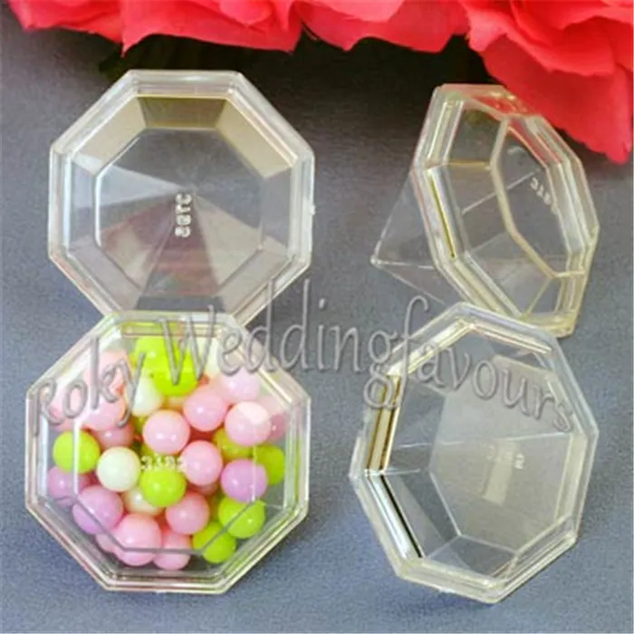 DHL LIVRAISON GRATUITE En Gros 600 PCS Clair Diamant Faveurs Boîtes Douche Nuptiale Fiançailles Souvenir Fête Anniversaire Bonbons Boîtes Décor Fournitures