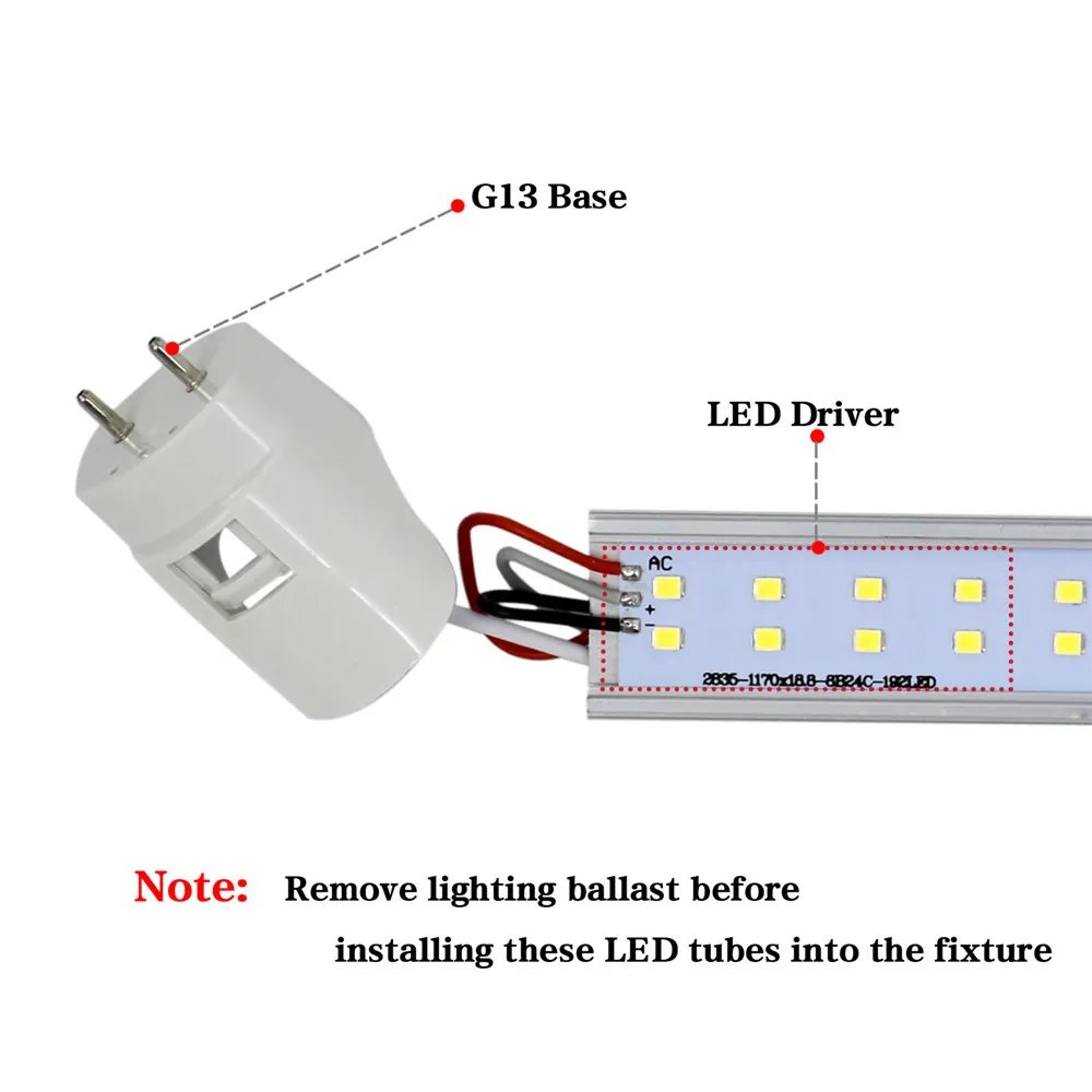 ABD'de Stok 28W 4ft Led Tüpler Çift Sıralı 192LED'ler T8 LED'ler Işık Tüpleri Değiştirme Normal Tüp Aydınlatma AC 110-240V UL FCC
