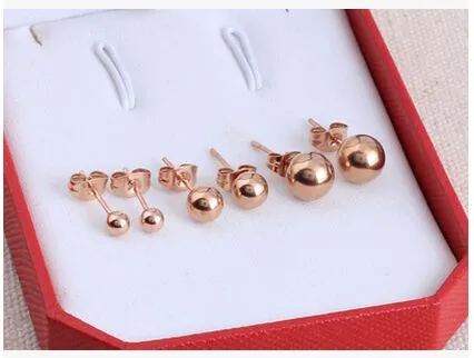 14k Women's Rose Gold Plated Simple Cute Ball Stud Earring 4mm 5mm 8mm