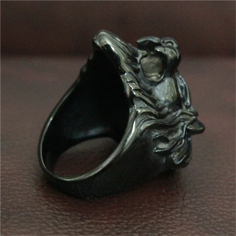 3 unids/lote, nuevo diseño, anillo con cabeza de león de Color negro, joyería de moda de acero inoxidable 316L, anillo fresco para fiesta del Rey León