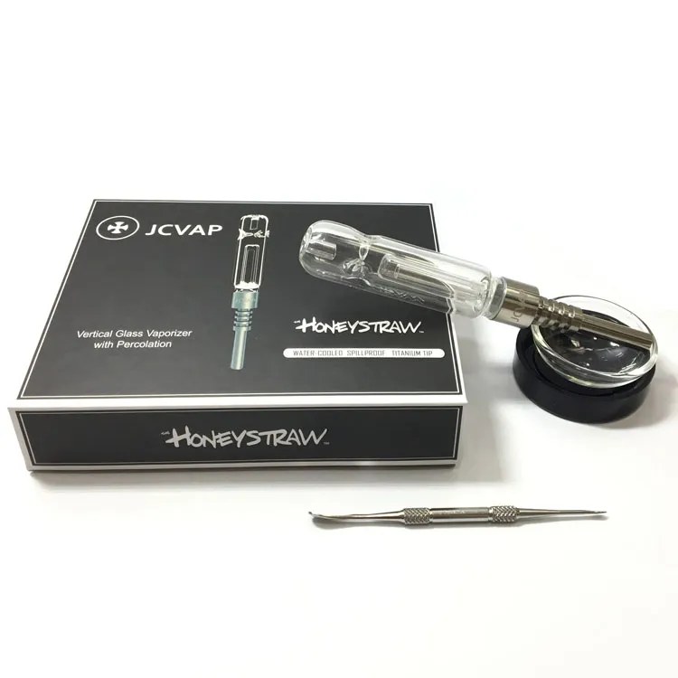 JCVAP Honeystraw med Titanium Nail Ceramic eller Quartz Tip Mini Glass Pipe Oil Rig JCVAP Kit Dabber Straw Smoking Pipe