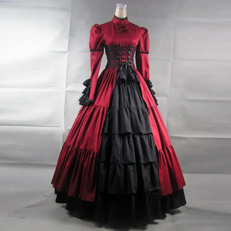 Robe de soirée rouge gothique victorienne, Costume du 18ème siècle, manches longues évasées, avec nœud, robes de bal de la période de scène pour femmes, 2023