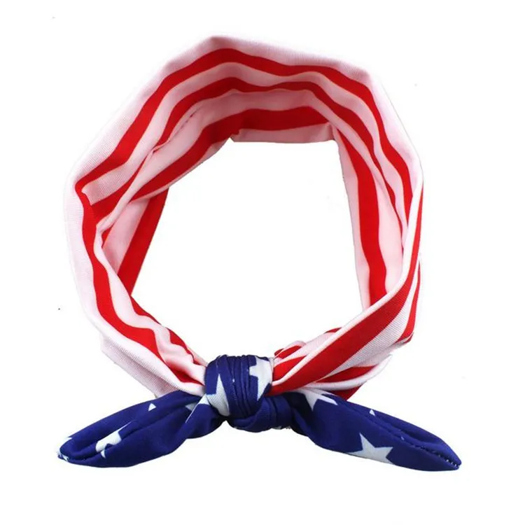 Baby star stripe national flag bowknot Headbands Girls Lovely Cute American flag Hair Band Headwrap Children Elastic Accessories 2782