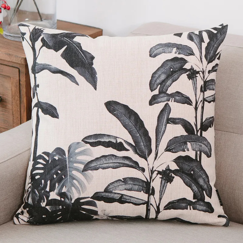 Inkt Kleur Plant Kussen Cover Boom Stoel Chaise Sierkussen Case Leaf Cojines Zwart en Wit Home Decor 45cm Almofada