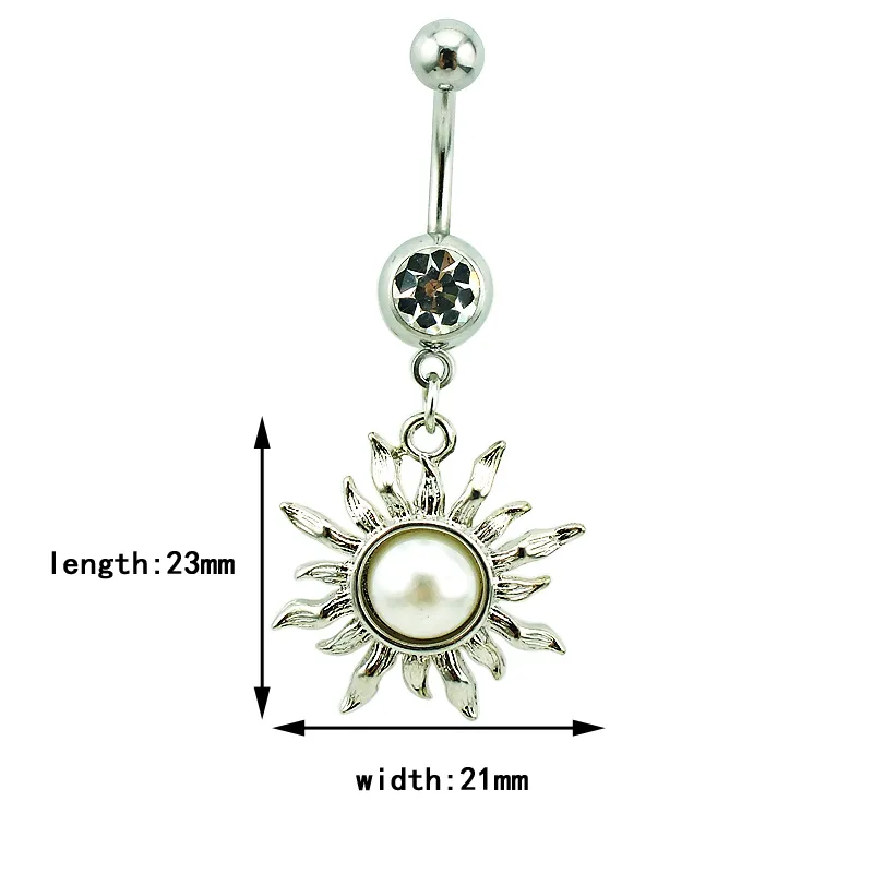 Brand New Belly Button Rings 316L Stainless Steel Dangle White Pearl Flower Navel Rings Piercing Jewelry