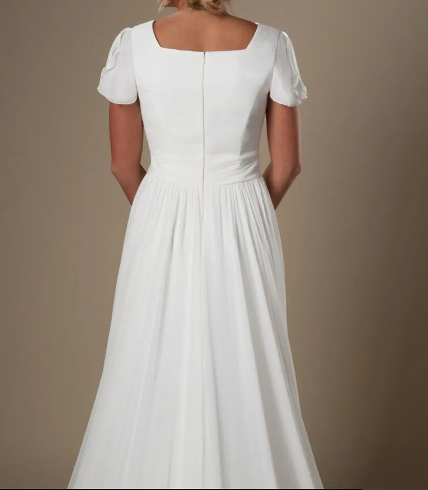 Marfim longo chiffon modesto vestidos de noiva de praia com mangas de tampa quadrado A linha Indica Brown Vestidos de Noiva Templos Vestidos Novo à venda