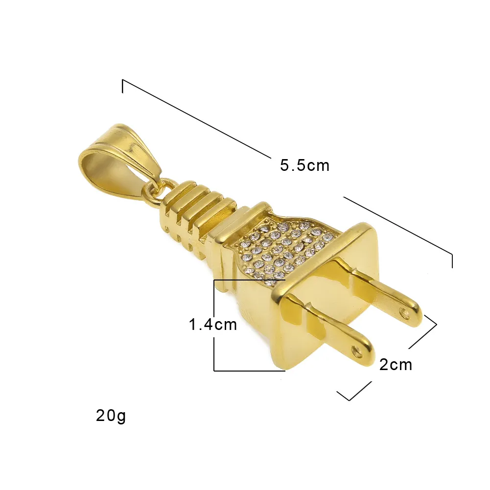 ヒップホップロックパンクラインストーンプラグペンダントネックレスの男性女性ソケット電気プラグ形贈り物のためのラインストーン