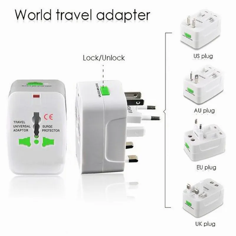 Groothandel 100ps / Alles in één universele plug adapter World Travel AC / DC Power Socket Charger Adapters met AU US UK EU Converter Plug