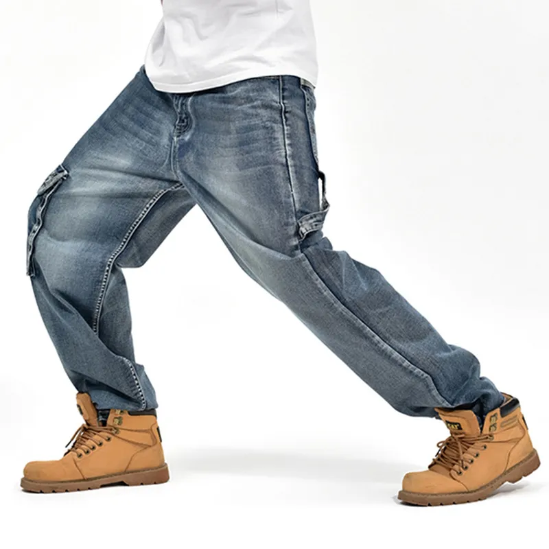 Wholesale-Plus Big Size Pants 30-46 Mens High Stretch Autumn Big and Tall Large Trouser Jeans for Men