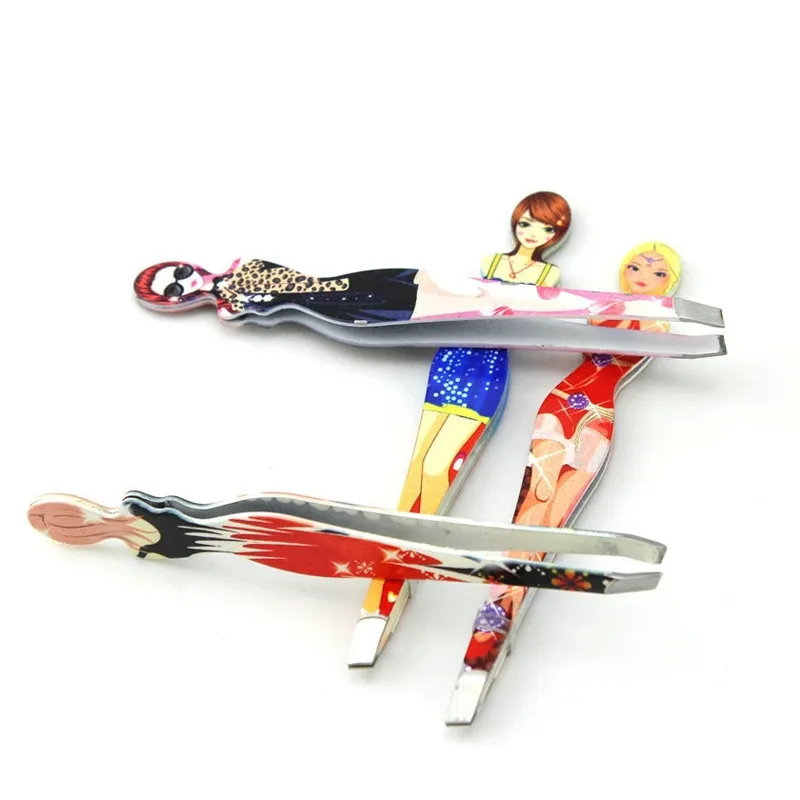 Wholesale Fashion Girl Cartoon Professional Eyebrow Tweezers Beauty Care Oblique Cosmetic Clip Printed Makeup Eyelash Extension Tools