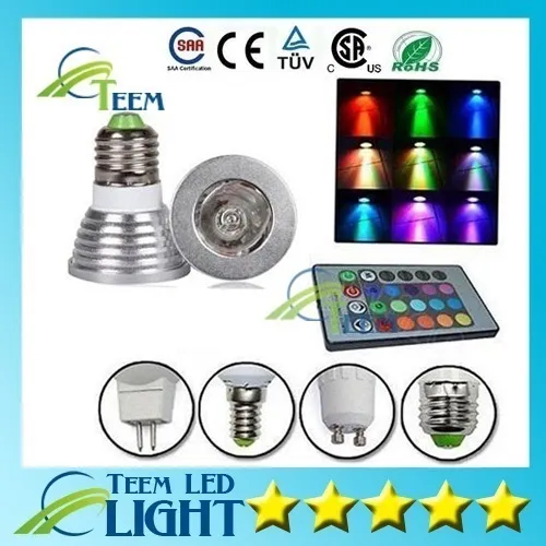 EPCET RGB 3W E27 GU10 Lampa LED Light E14 GU5.3 85-265V MR16 12V LED Reflektory Oświetlenie 16 Kolory Zmień + pilot IR