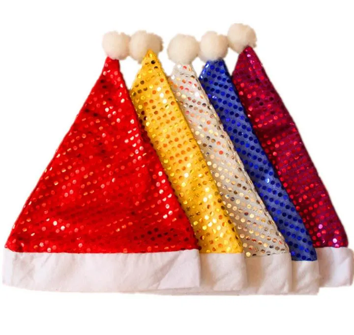 Party Hats Christmas Cekiny Sheen Santa Hat Kids Dzieci Mężczyźni Kobiety Uroczysty Kostiumy Cap Dress Up Rekwizyty Wydarzenie Akcesoria