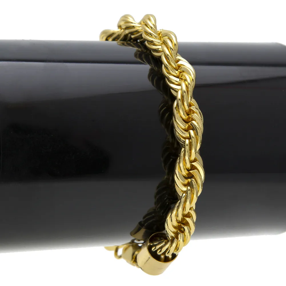 Bracciale placcato oro vero argento uomo Articoli Link Trendy 10mm 22cm Bracciali con catena a corda Gioielli