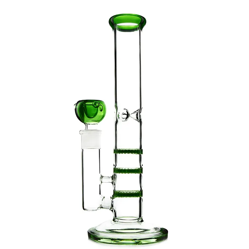 Pente de 3 camadas Perc Heady Water Pipes Ice Catcher Cachimbos de água Bongo de vidro Cor âmbar Tubo triplo reto Dab Rig Tigela colorida WP525