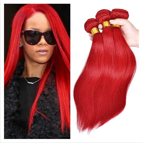 Silky Straight Brazilian Red Hair Extensions 9A Virgin Brazilian Hair Double Wefts Red Color Virgin Hair Weave Bundles 3Pcs Lot