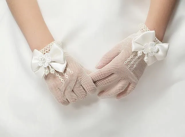 Gants pour enfants évider perle fleur nœud papillon gants enfant filles Floral papillon mitaines enfants fête de mariage Accessor8096785