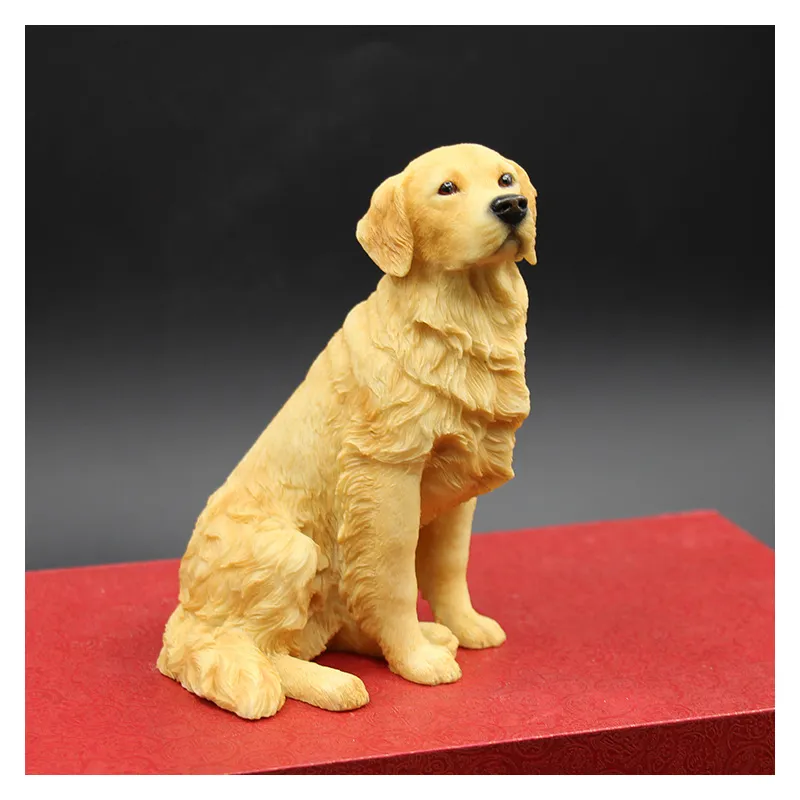 Zittende Golden Retriever Simulatie Hond Figurine Ambachten Handgemaakte Gesneden Kunsten met Hars voor Woondecoratie