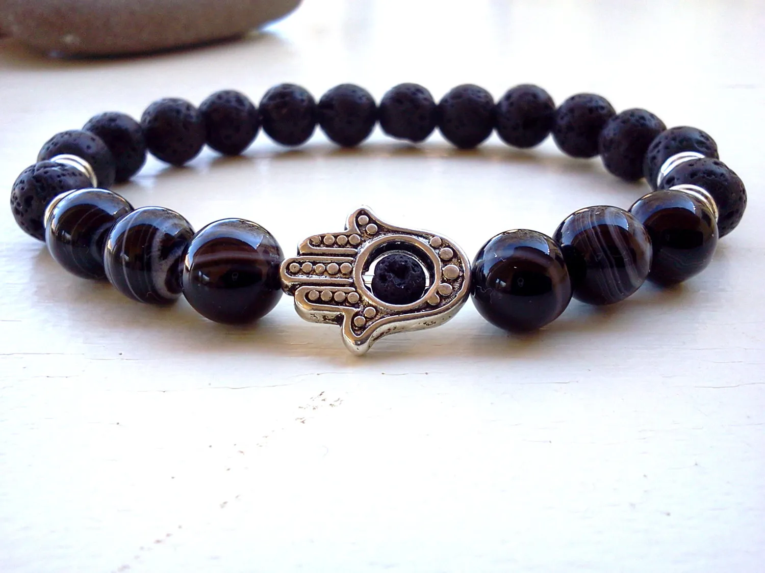 SN0296 Lava Hamsa pulsera Eye Bead Jewelry Buena mano pulsera Fátima mano pulsera Envío Gratis