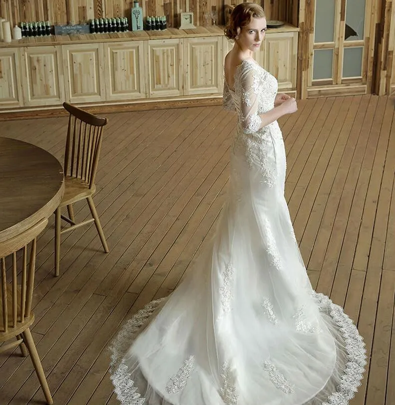 Designer Vintage Lace Wedding Dresses V Collar Long... From Dhhonton,  $130.66 | DHgate.Com