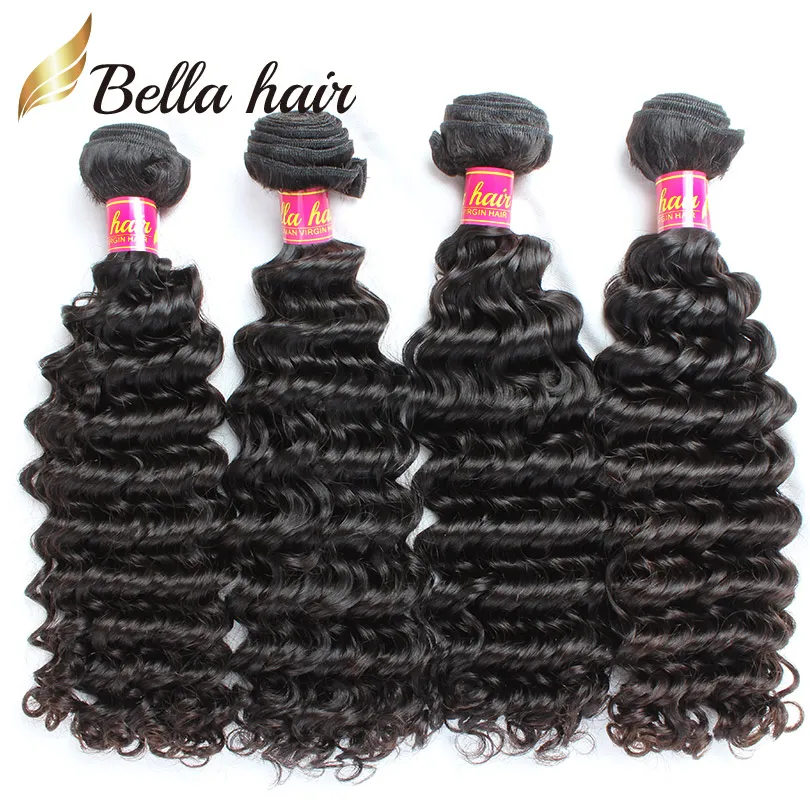 100 faisceaux de cheveux non transformés tissage humain pouvant être teint 11a un donneur profonde vague bouclée ondulé top qualité au détail bella extensions de cheveux bundle bella cheveux tue