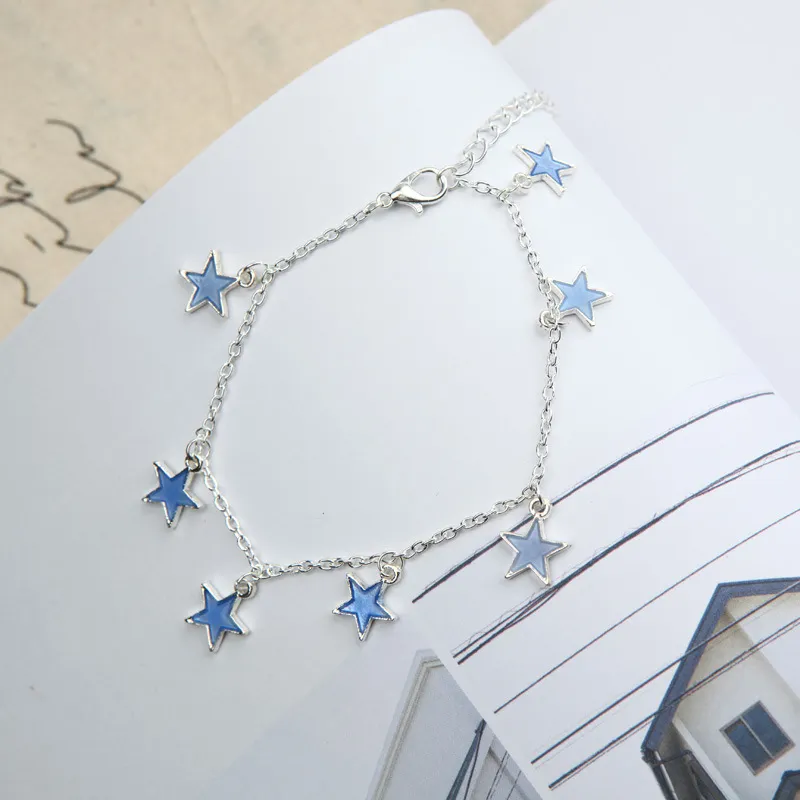 Licht dames strandwind blauw vijf - puntige ster Tassel Anklet Luminous Stars armband ornamenten