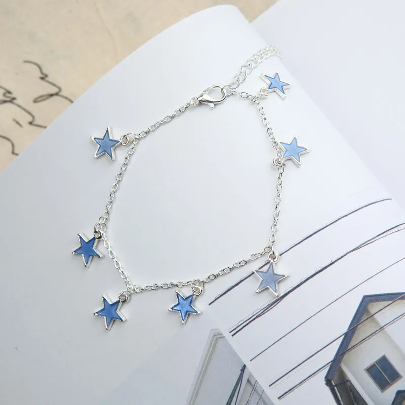 Lights Ladies Beach Wind Blue Five - Star Tassel Anklet Anklet Luminous Stars الحلي